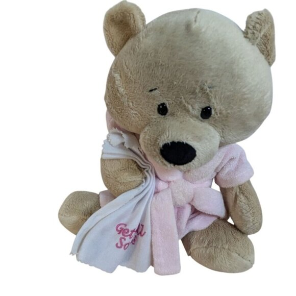 Ganz Soft Plush Teddy Bear With Pink Robe & "Get Well Soon" Blanket - Picture 1 of 9